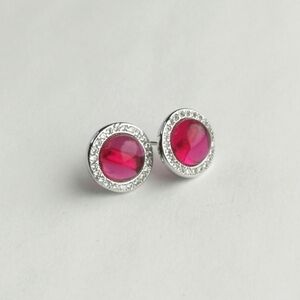 Sterling Silver Pink Rubellite CZ Halo Stud Earrings 🆕